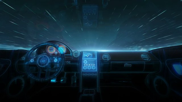 Inside of Future hybrid cars Hologram display, 4k movie. 1.