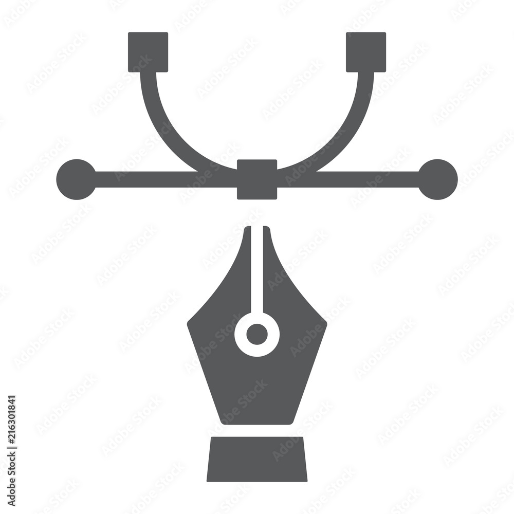 Poster curvature tool glyph icon, tools and design, curve sign, vector graphics, a linear pattern on a whit