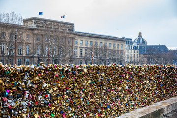 Love locks at Pont Neuf and the city of Paris