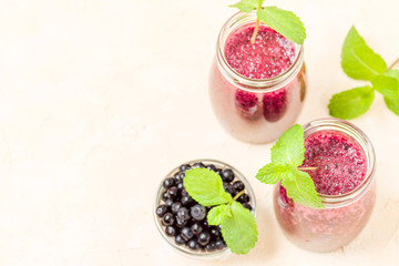 Blueberry smoothie close up photography with summer blended vitamin cocktail.