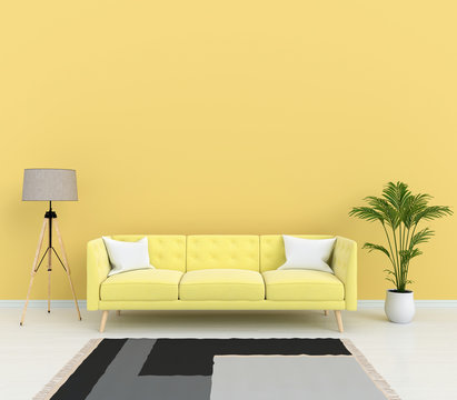 yellow sofa and lamp in living room, 3D rendering