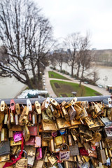 Obraz premium The Seine river and love locks at Pont Neuf in Paris