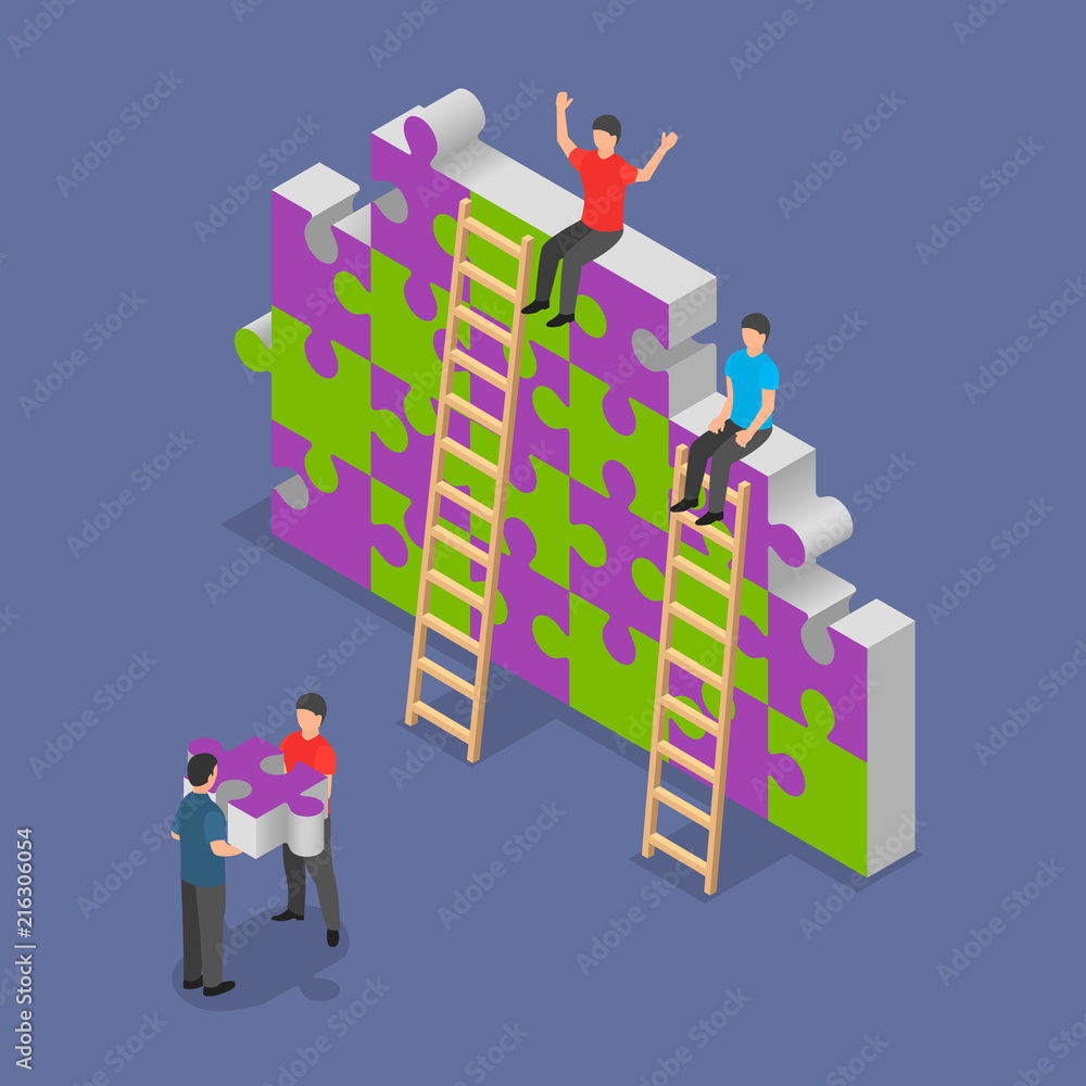 Aufkleber team building background. isometric illustration of vector team building background for web design
