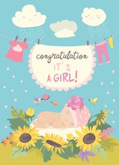 Nice card with cute baby in flowers