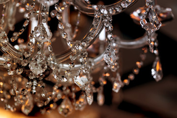 Crystal chandelier close-up. Glamour background with copy space