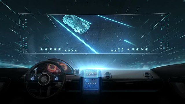 Inside of Future hybrid cars, Autonomous vehicle, Automatic driving technology. Unmanned car, IOT connect car. 4k movie 1.