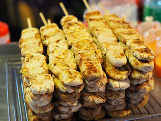 Grilled banana on stick the food street in Thailand