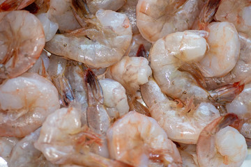 Fresh washed shrimp just rinsed and prepped to be cooked.on the kitchen counter.
