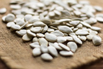 pumpkin seeds on the cloth of twill