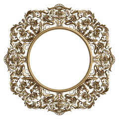 Classic golden round frame with ornament decor isolated on white background