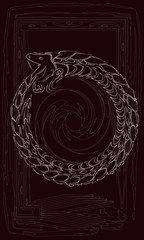 Tarot cards - back design.  Ouroboros, serpent eating his tail - obrazy, fototapety, plakaty