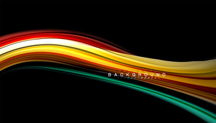 Fluid colors abstract background, twisted liquid design on black, colorful marble or plastic wave texture backdrop, multicolored template for business or technology presentation or web brochure cover