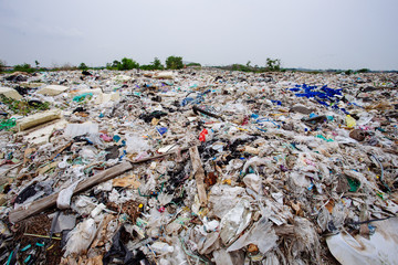 pile of garbage ; garbage dump . Waste from household in waste landfill