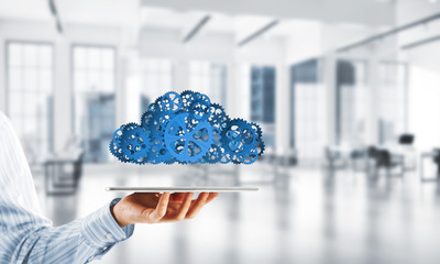 Mechanisms as symbol of wireless connection and interaction presented on white office background