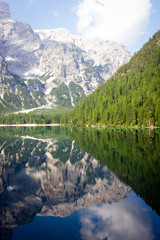 Fototapeta na wymiar Braies lake panorama view