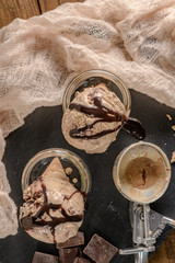 Chocolate ice cream in waffle cones