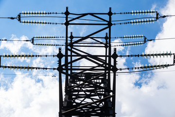 High voltage post. High voltage tower sky background. Electricity is the major energy of the world.