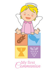 first communion card. Angel girl