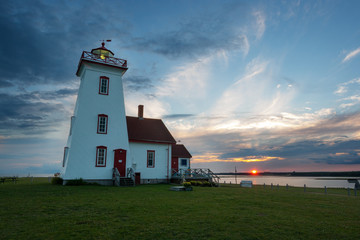 Wood Islands lighthouse in Prince Edward Island at sunset - 216313270