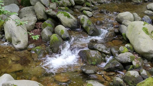 Stones and mountain river flow - clear pure fresh water
