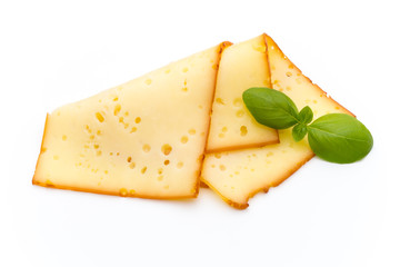 Cheese slices isolated on the white background.