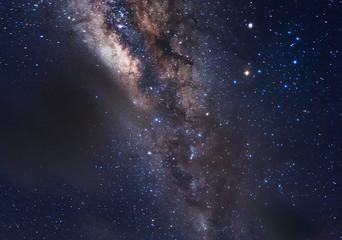 Beautiful night sky with Milky way galaxy and stars. soft focus and noise due to long expose and high ISO.