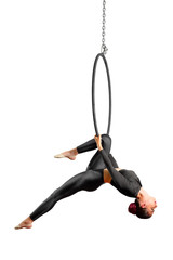 Woman doing gymnastic exercises on the hoop