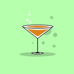 Vector illustration of cocktail. Glass with orange drink, air bubbles above the glass.