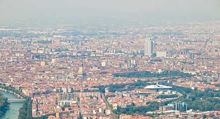 View on Turin city center from Superga panoramic hill