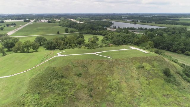 This video is about an aerial view of the Historic Cahokia Mounds in Collinsville, Illinois. A pre Columbian Native American city directly across the Mississipi River from modern St. Louis, Missouri.