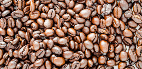 Coffee beans background close-up. Coffee background