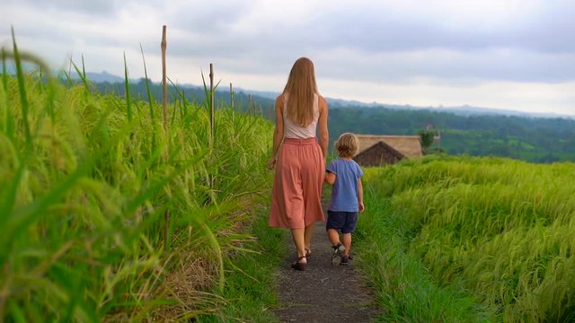 family visiting the Jatiluwih Rice Terraces on the Bali Island