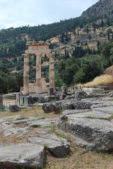 Fototapeta na wymiar Mountain view with Athena Pronaia Temple, Delphi, Greece