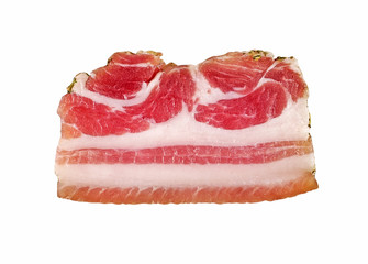 cut of salty fat with a layer. it is isolated on a white background. bacon