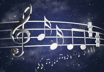 Music notes on space background