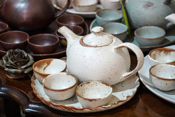 handmade teapot and cups ceramic porcelain set