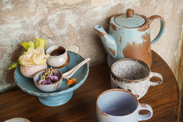 handmade teapot and cups ceramic porcelain set