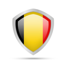 Fototapeta premium Shield with Belgium flag on white background. Vector illustration.