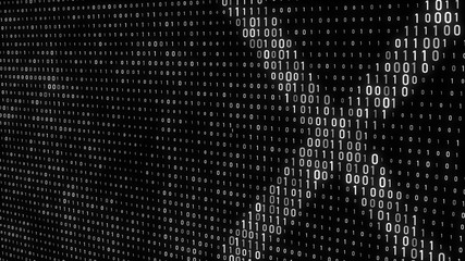 Abstract digital background. Binary code. Abstract shapes. Green color. 3D rendering.