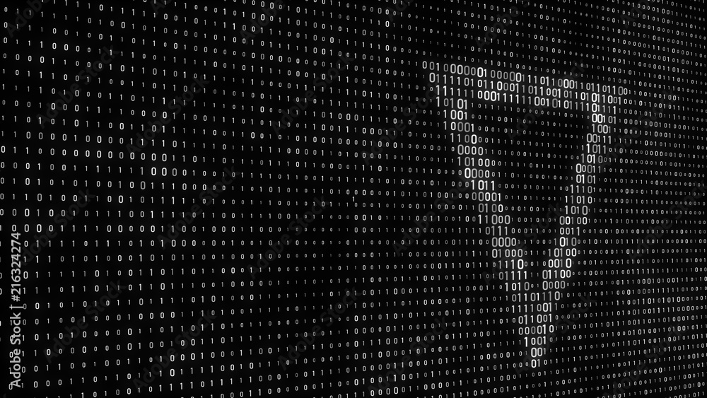 Fototapete Abstract digital background. Binary code. Abstract shapes. Green color. 3D rendering.