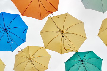 Many colorful umbrellas.