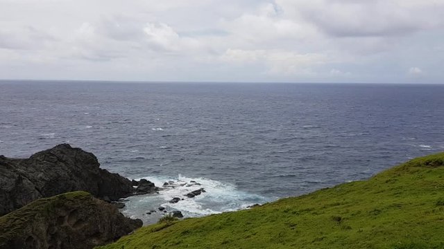 Aerial shot of a beach shore with family bonding in Batanes, Philippines.