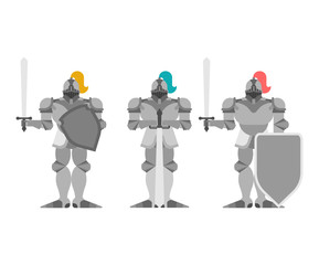 Knight set. Metal armor warrior. Iron armor. Plate and sword. Vector illustration