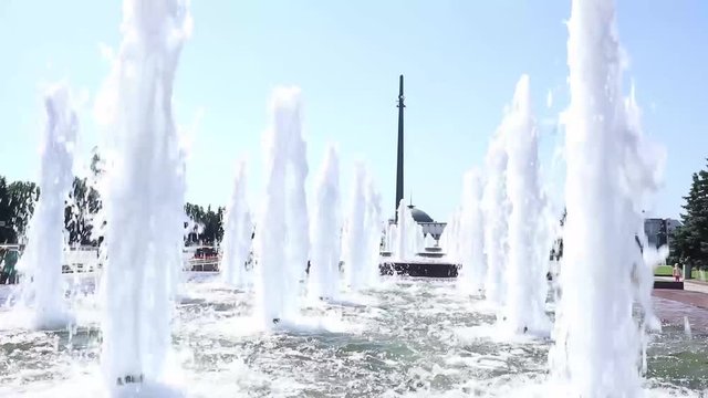 Fountain In Victory Park On Poklonnaya Hill, Moscow, Russia. Memory Of Those Killed During The Great Patriotic War