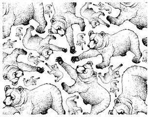 Hand Drawn Background of Autumn Grizzly Bears