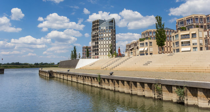 Panorama of the new IJssel riverfron in Doesburg, Netherlands