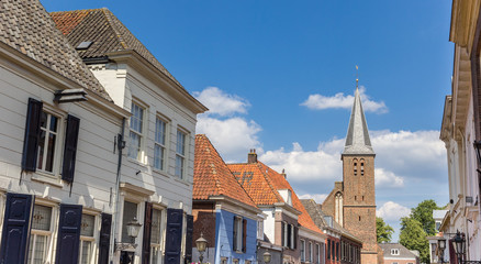 Obraz premium Panorama of church tower and old houses in Doesburg, Netherlands