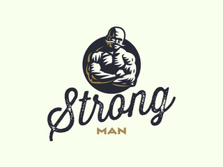 A vintage strong man with a mustache.