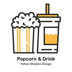 Popcorn and Soda Lineal Color Illustration