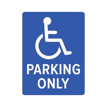 Wheelchair, handicapped or accessibility parking only sign flat blue vector icon for apps and print